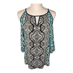 Apt. 9 Women’s XS Multicolored Cold Shoulder Blouse with Keyhole Neckline‎
